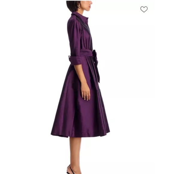 Rickie Freeman for Teri Jon Taffeta Party Shirt Dress in Plum - Picture 3 of 6